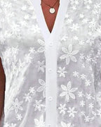 Short-sleeved V-neck blouse