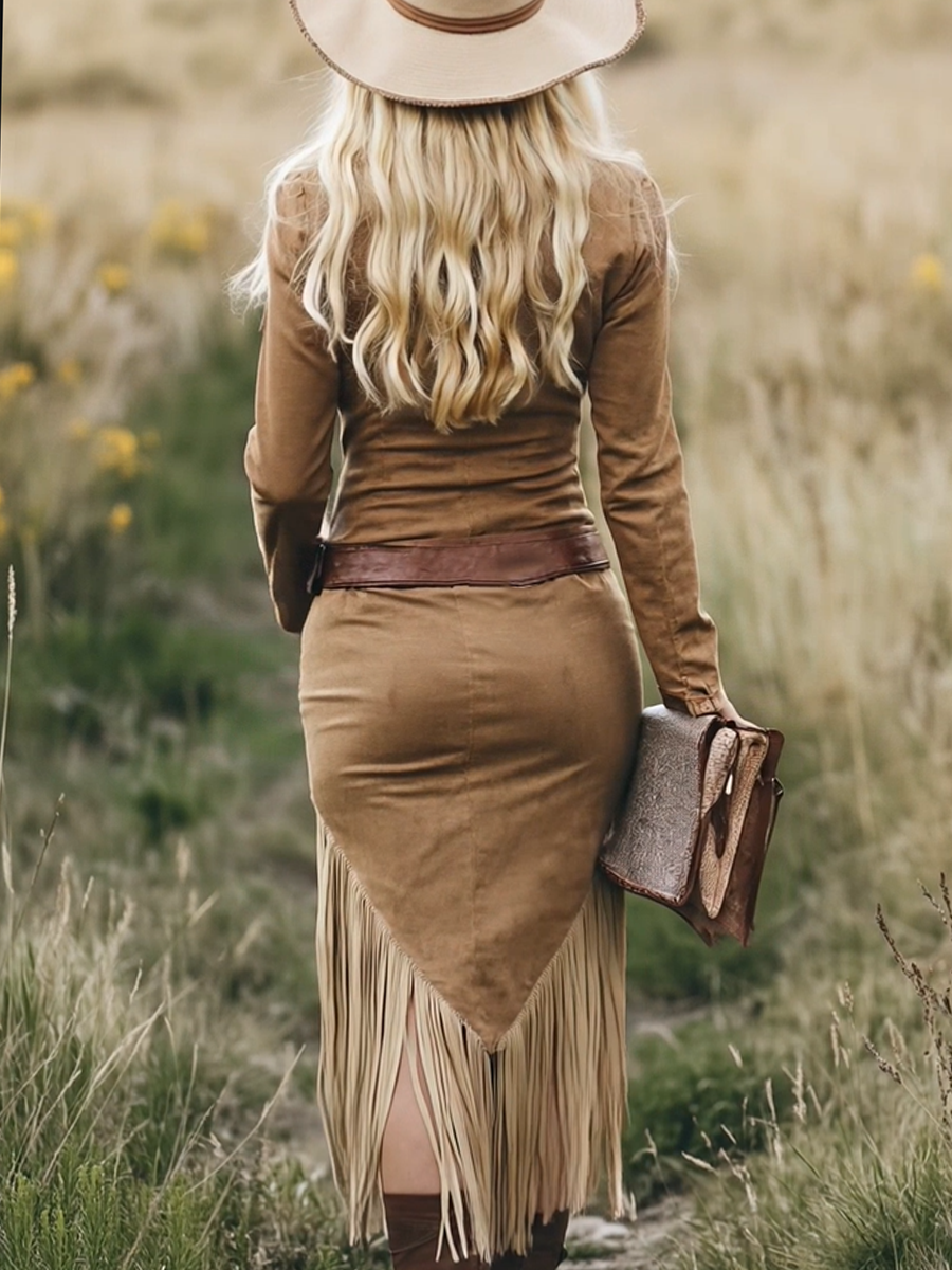 Valencia | Suede Dress with Fringes