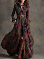 Scarlett | Plaid Maxi Shirt Dress Long Sleeve Belted Dress