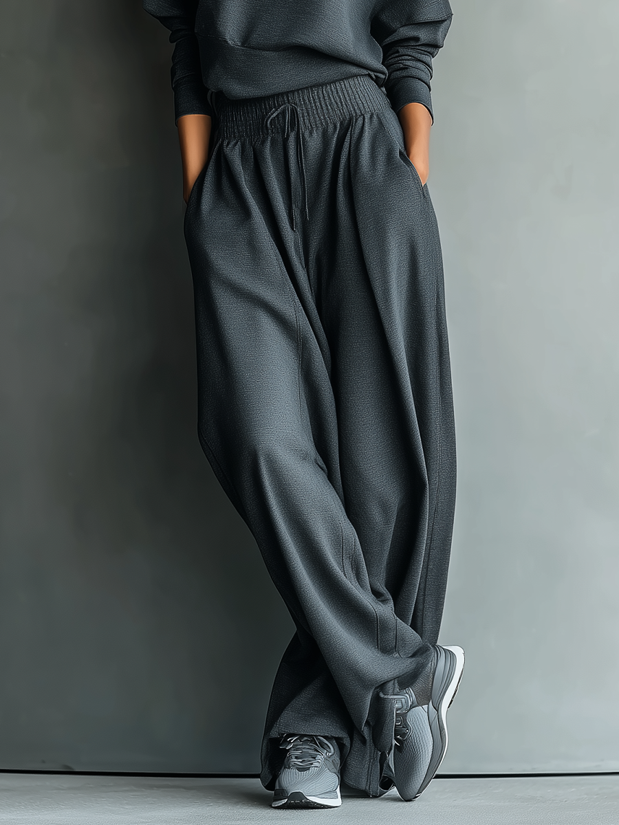 Women's Carbon Knit Set with a stand-up collar and wide-leg pants