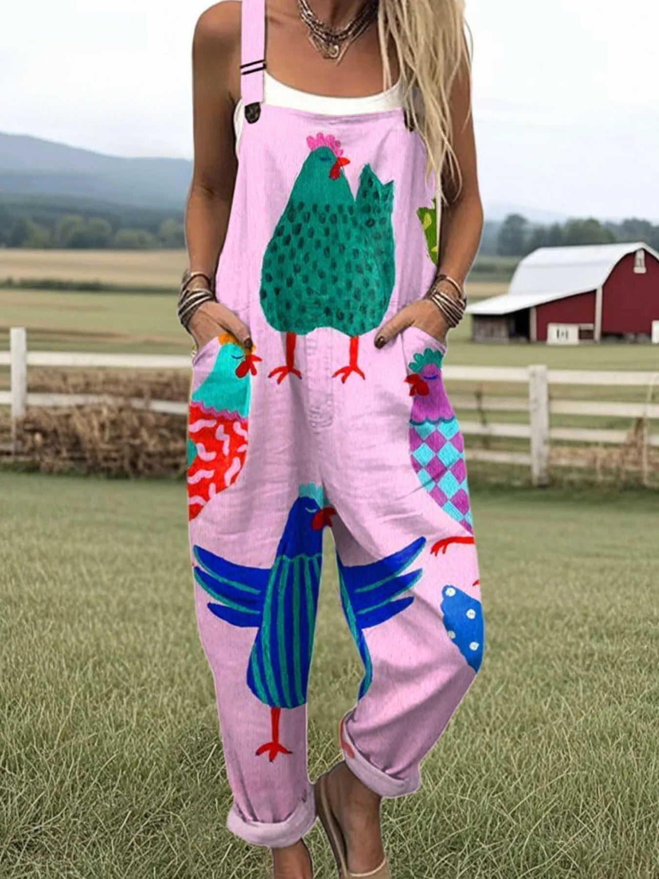 Violet | Chicken Print Overall