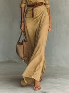 Long Maxi Dress with Notched Collar and Long Sleeves for Women