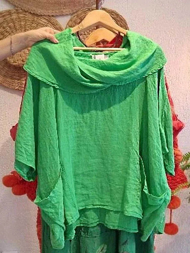 Tanith - Relaxed Fit 3/4 Sleeve Draped Neck Blouse