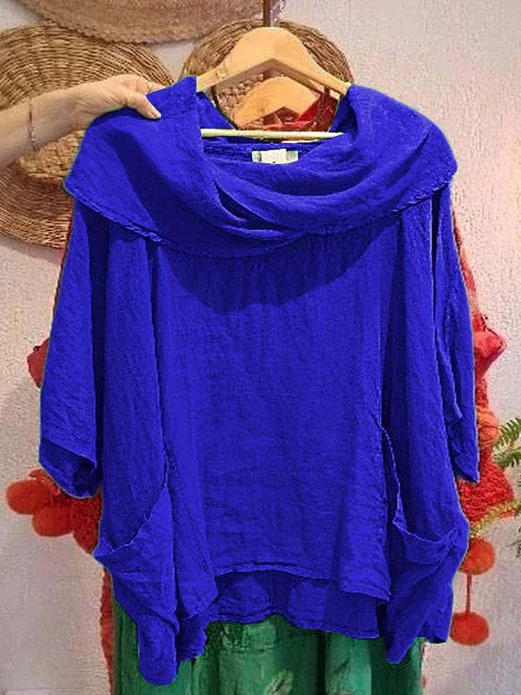 Tanith - Relaxed Fit 3/4 Sleeve Draped Neck Blouse