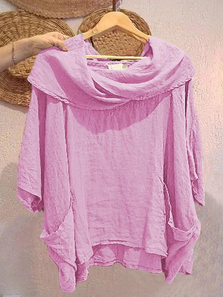 Tanith - Relaxed Fit 3/4 Sleeve Draped Neck Blouse