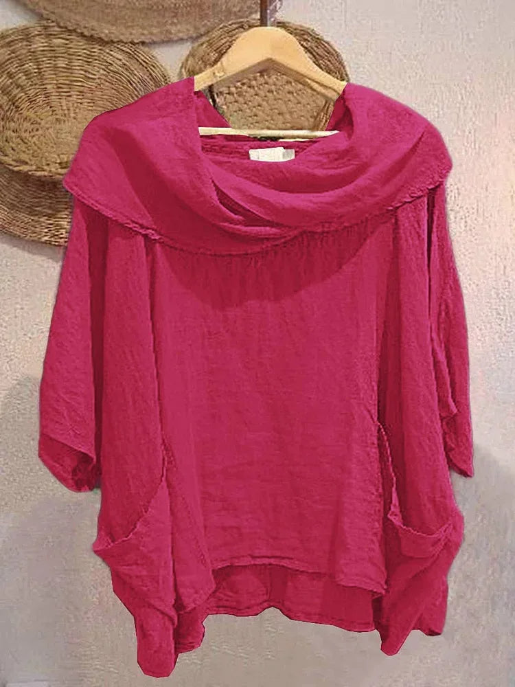 Tanith - Relaxed Fit 3/4 Sleeve Draped Neck Blouse
