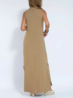 Maxi Dress Without Sleeves with V-Neck and Slit Plus Sizes