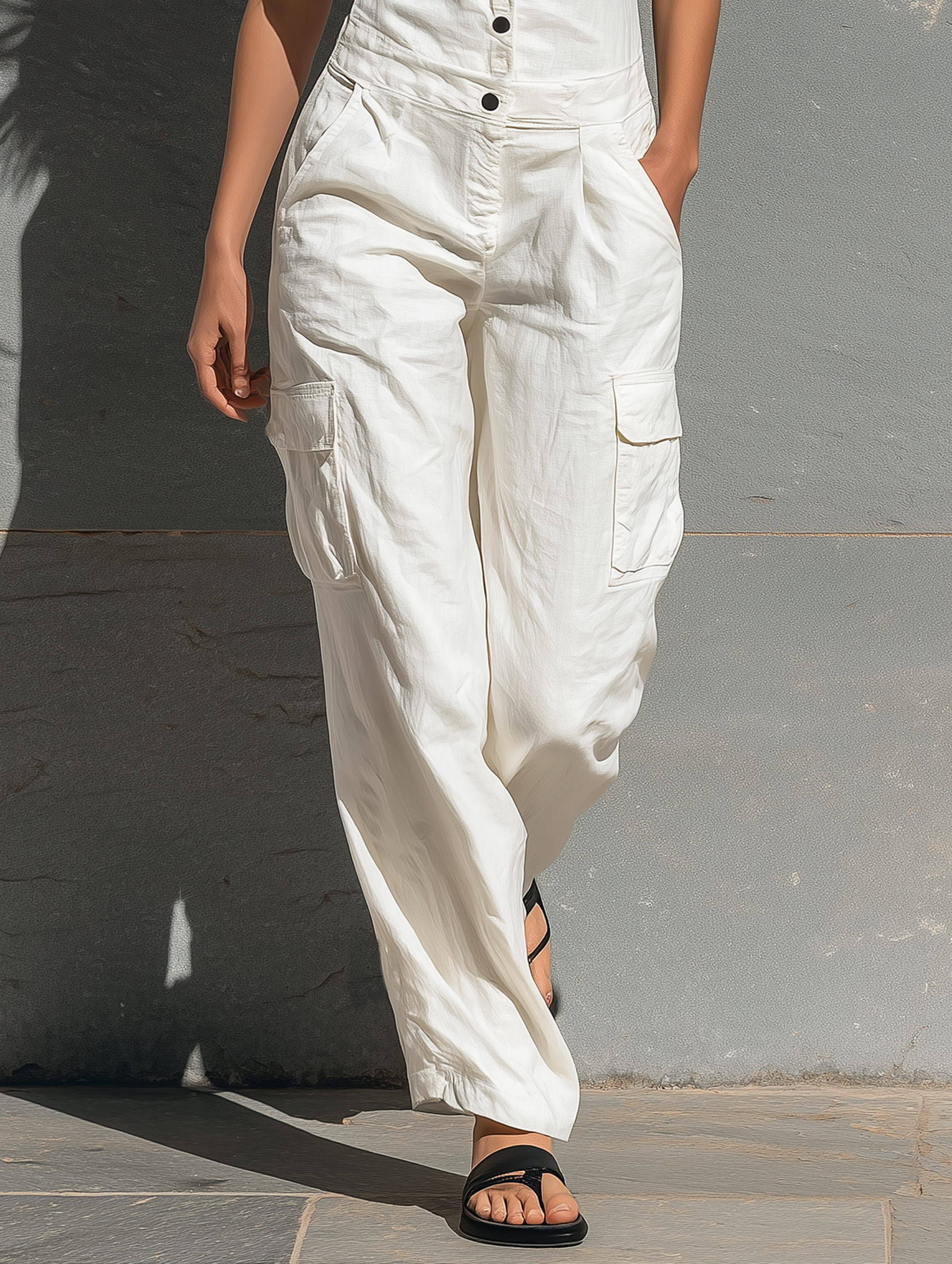 Women's Minimalist Single-breasted Sleeveless Jumpsuit