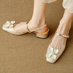 Florine | Women's Floral Slingback Pumps Square Toe Block Heel Shoes