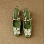 Florine | Women's Floral Slingback Pumps Square Toe Block Heel Shoes