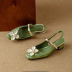 Florine | Women's Floral Slingback Pumps Square Toe Block Heel Shoes