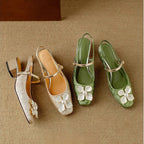 Florine | Women's Floral Slingback Pumps Square Toe Block Heel Shoes
