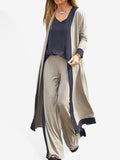 Contrast Color Sleeveless Cardigan Jacket and Pants Set
