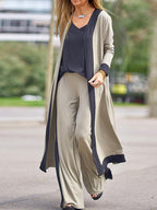 Contrast Color Sleeveless Cardigan Jacket and Pants Set