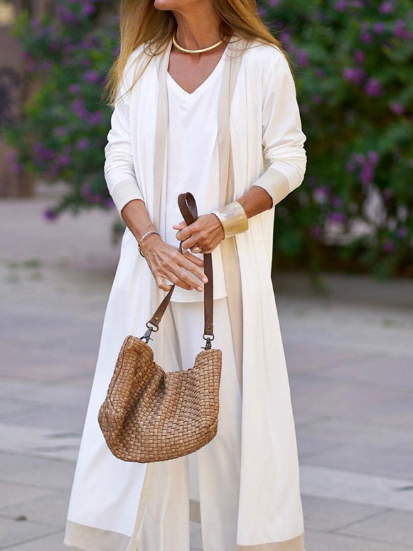 Contrast Color Sleeveless Cardigan Jacket and Pants Set