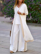Contrast Color Sleeveless Cardigan Jacket and Pants Set