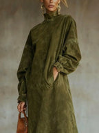 Suede Dress with Turtleneck and Fringes