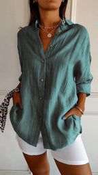 Azure | Women's Casual Button-Down Shirt Oversized Long Sleeve