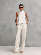 Women's Elegant Black Round-neck Sleeveless Top And Trousers Set