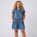 Joan | Vintage Short Cotton Denim-Look Overalls