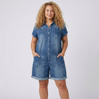 Joan | Vintage Short Cotton Denim-Look Overalls