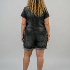 Joan | Vintage Short Cotton Denim-Look Overalls