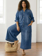 Diana | Vintage Washed Soft Cotton Denim Jumpsuit with Button Closure