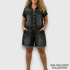 Joan | Vintage Short Cotton Denim-Look Overalls