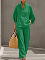 Maribel | Relaxed Batwing Sleeve Top and Wide-Leg Pants Set