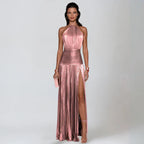 Emma | Metallic Backless Halter Dress
