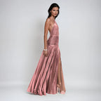 Emma | Metallic Backless Halter Dress