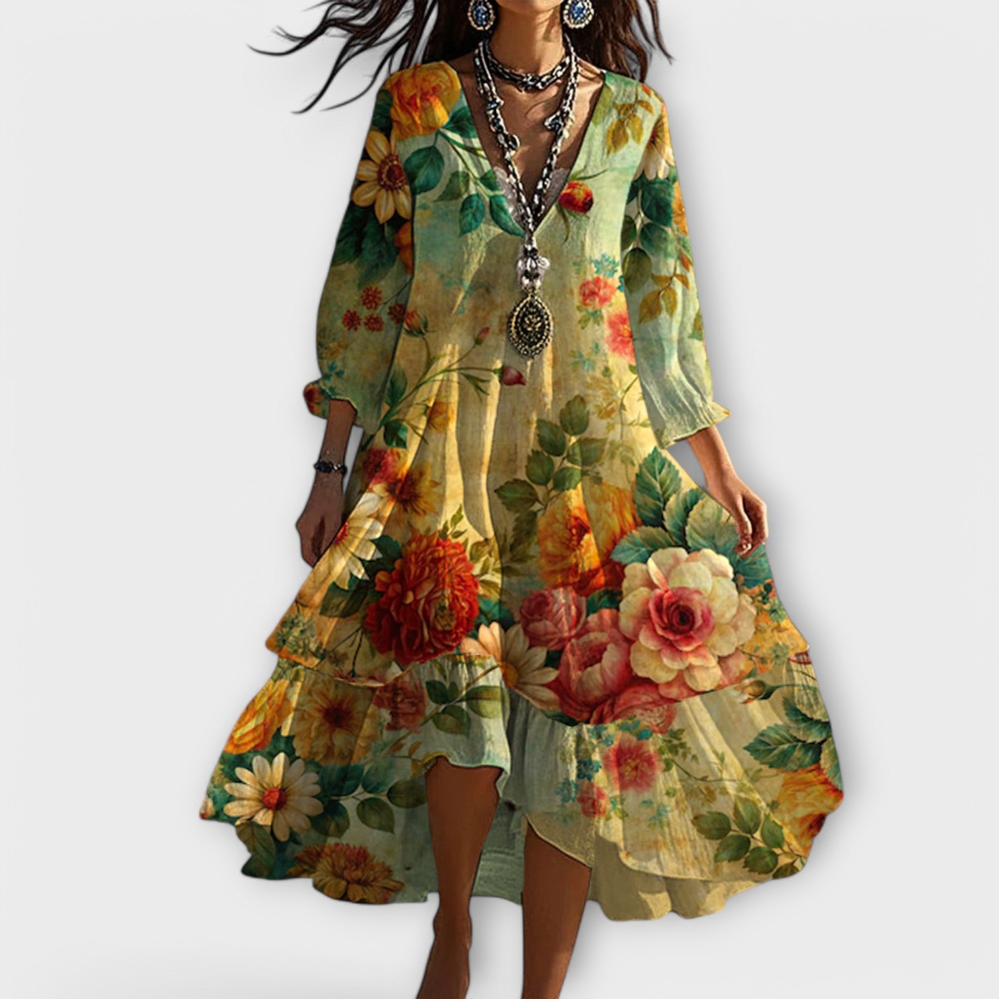 Ida™ - Vintage Boho V-Neck Dress