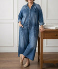 Diana | Vintage Washed Soft Cotton Denim Jumpsuit with Button Closure
